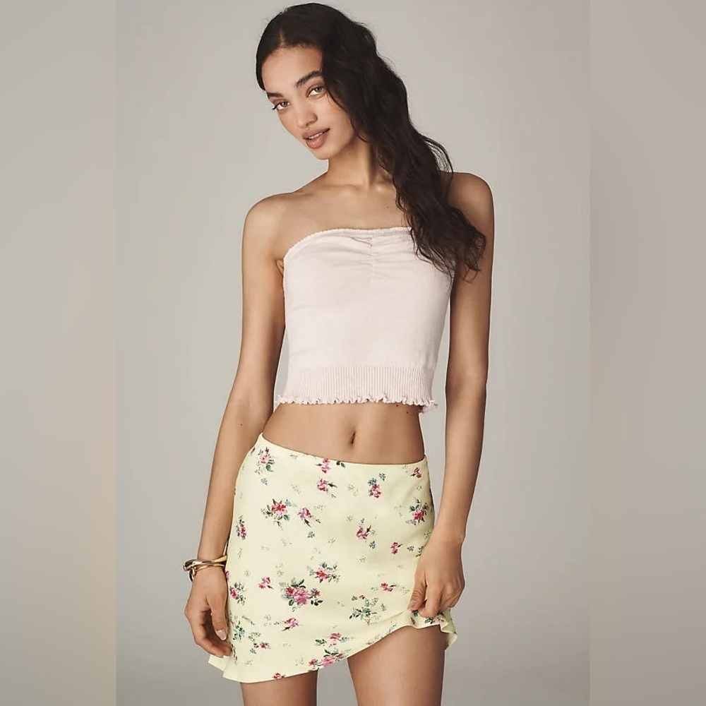 Anthropologie Yellow Floral Tilda Mini Slip Skirt Elastic Waist S Small
